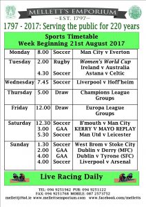 Sports live on big screens in Mellett's Pub Swinford